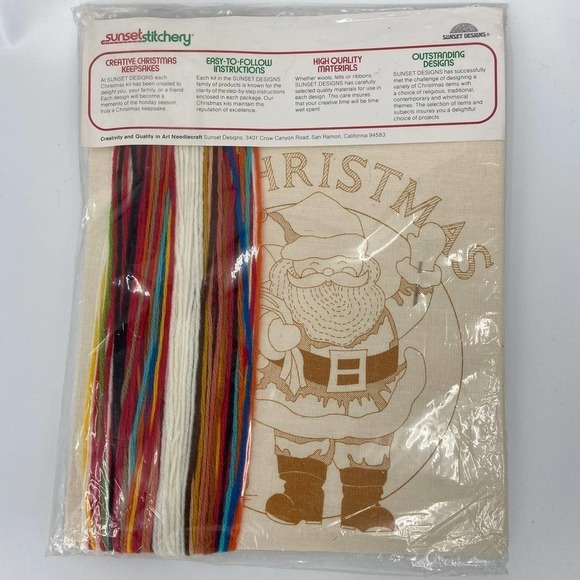 Vintage 1980 Sunset Stitchery #2046 Merry Christmas Santa Needlework Kit Sealed - Picture 6 of 11